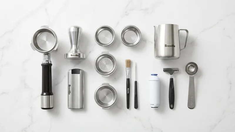 Breville Barista Express box contents laid out on marble countertop