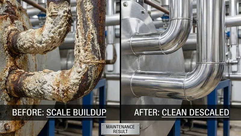 Before and after descaling: scale buildup vs clean pipes