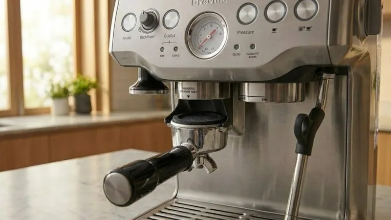 Breville machine running blank basket test with gauge at maximum