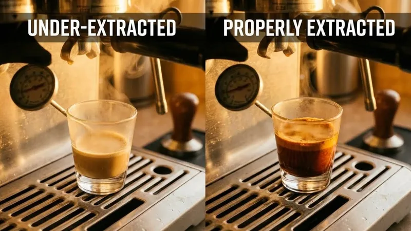 Side-by-side comparison of under-extracted vs properly extracted espresso shots