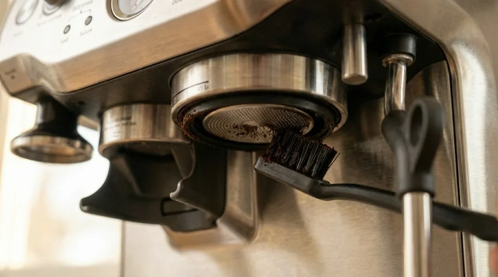 Brush cleaning rubber gasket around grouphead