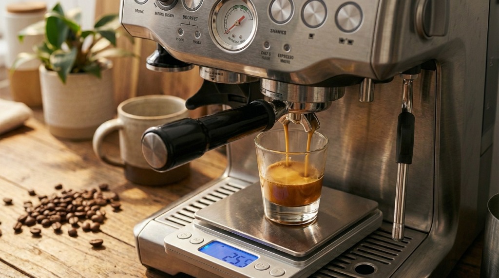 Timing espresso shot on scale