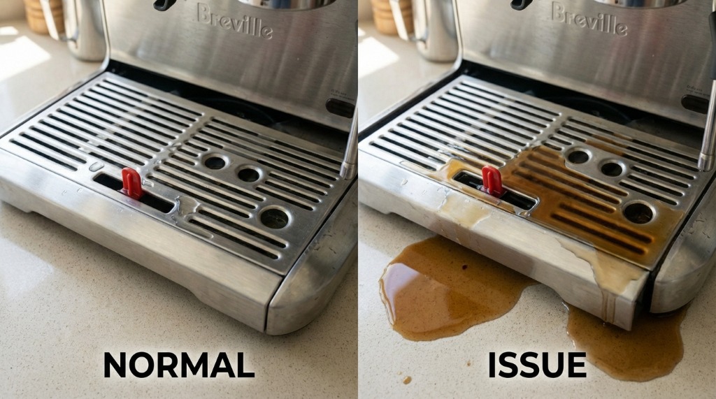 Comparison of normal vs abnormal water levels in drip tray