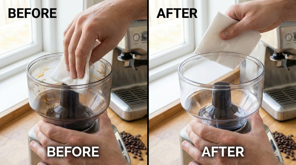 Before and after comparison of hopper cleaning