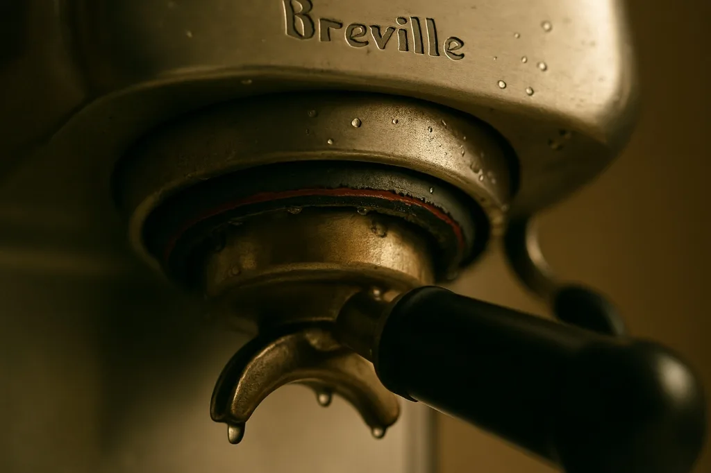 Grouphead gasket area with water droplets visible