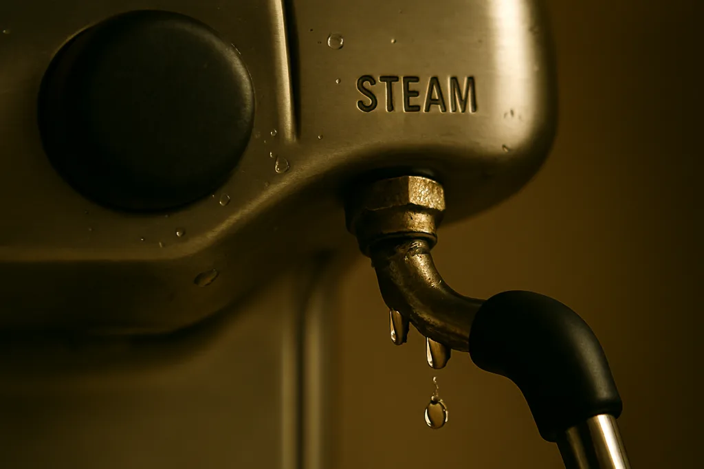 Steam wand connection with water dripping