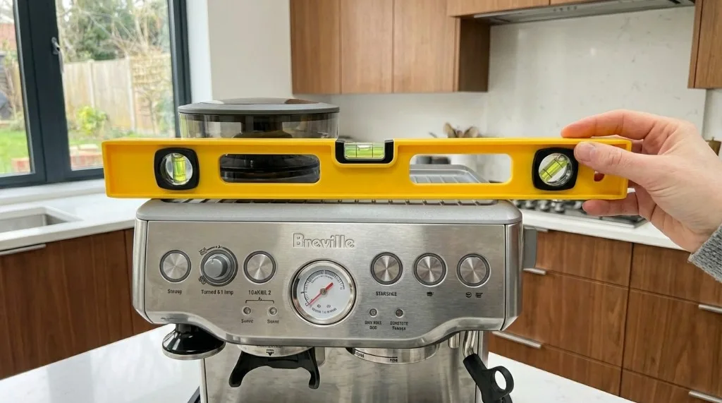 Using a level tool on top of the Breville machine