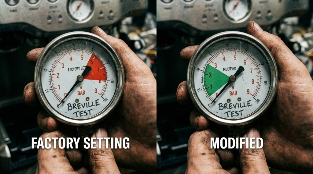 Breville Espresso Pressure Gauge Comparison - Factory vs Modified