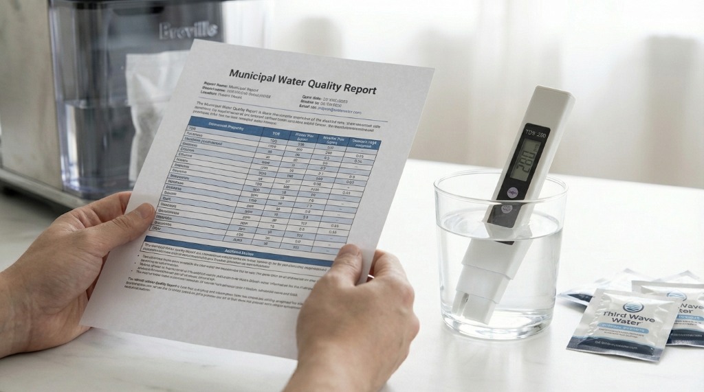 Hands holding municipal water quality report document
